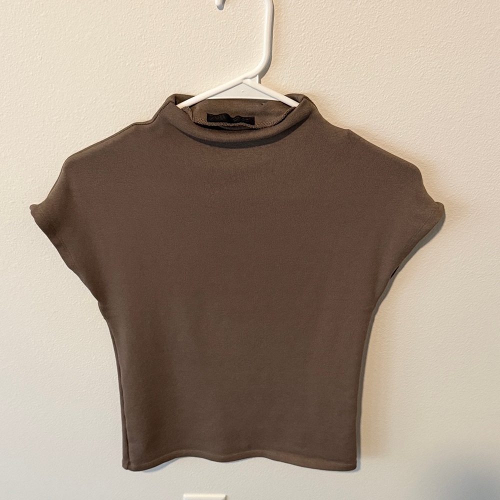Zara Short Sleeve Mock Neck Top in Brown